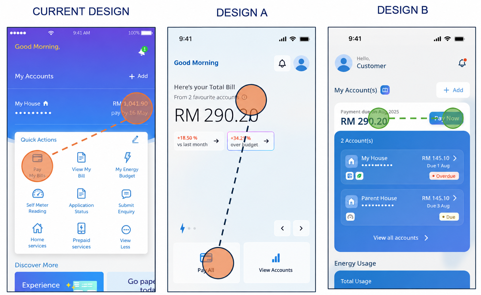 Utility app concept comparison; edited to remove branding